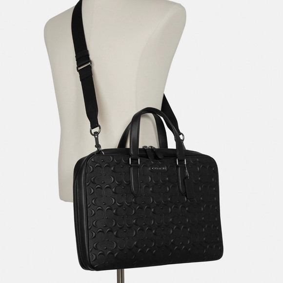 ✅️ COACH Signature Leather Designer Laptop Briefcase Work Bag NWT Rare unisex - Picture 8 of 15